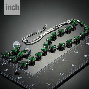 Green Cubic Zirconia Tear Drop Pendant Necklace and Earrings Set - KHAISTA Fashion Jewellery
