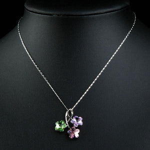Green Pink and Purple Flower Pendant Necklace KPN0220 - KHAISTA Fashion Jewellery