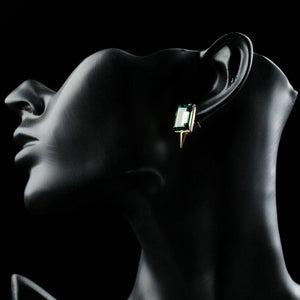 Green Rectangle Crystal Stud Earrings - KHAISTA Fashion Jewellery
