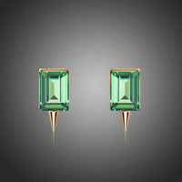 KHAISTA green rectangle crystal stud earrings on white background