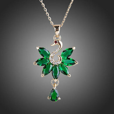 Green Swan Pendant Necklace KPN0125 - KHAISTA Fashion Jewellery