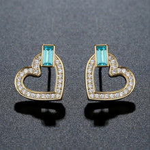 Load image into Gallery viewer, Heart Blue Austrian Crystals Stud Earrings -KPE0385 - KHAISTA Fashion Jewellery
