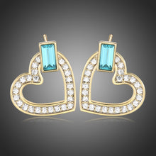 Load image into Gallery viewer, Heart Blue Austrian Crystals Stud Earrings -KPE0385 - KHAISTA Fashion Jewellery
