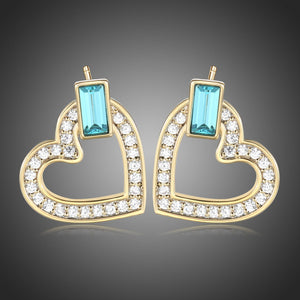 Heart Blue Austrian Crystals Stud Earrings -KPE0385 - KHAISTA Fashion Jewellery