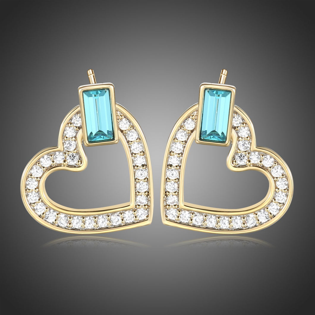 Heart Blue Austrian Crystals Stud Earrings -KPE0385 - KHAISTA Fashion Jewellery