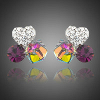KHAISTA heart cube circle crystal stud earrings on white background