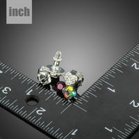heart cube circle crystal stud earrings detail view by KHAISTA