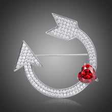 Load image into Gallery viewer, Heart Cut Red Cubic Zirconia Arrow Brooch - KHAISTA Fashion Jewellery
