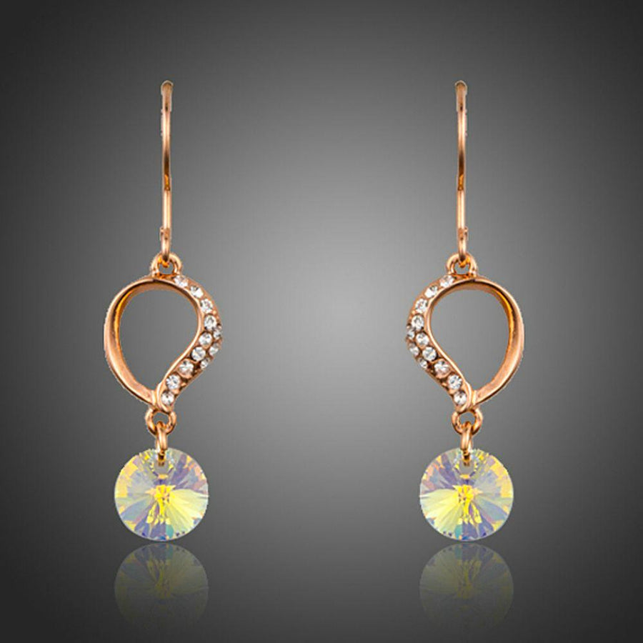 KHAISTA gradual change heart dangle drop earrings on white background