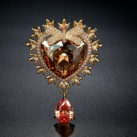 Khaista Austrian crystal heart waterdrop brooch on white background