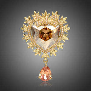 Heart Design Austrian Crystals Water Drop Brooch - KHAISTA Fashion Jewellery