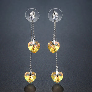 Heart Design Crystals Drop Earrings -KPE0369 - KHAISTA Fashion Jewellery