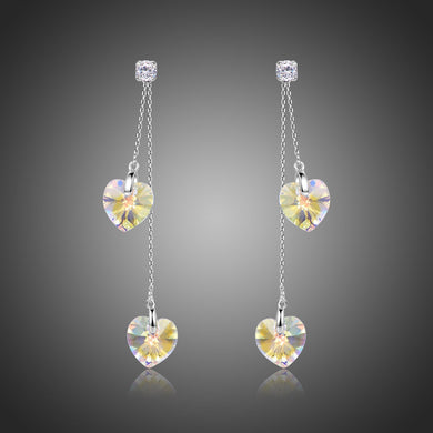 Heart Design Crystals Drop Earrings -KPE0369 - KHAISTA Fashion Jewellery