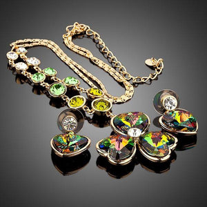 Heart Drop Earrings and Flower Pendant Necklace Set - KHAISTA Fashion Jewellery