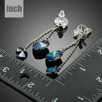 ocean blue crystal heart drop earrings detail view by KHAISTA