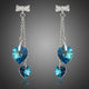Ocean Blue Crystal Heart Drop Earrings