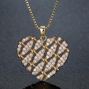 Heart Shape Necklace with Round Clear Cubic Zirconia -KFJN0288 - KHAISTA2