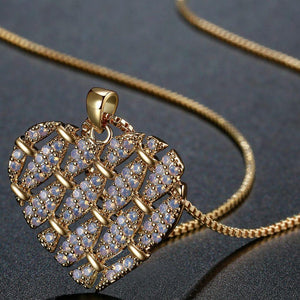 Heart Shape Necklace with Round Clear Cubic Zirconia -KFJN0288 - KHAISTA3