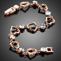 Close up detail of KHAISTA heart toggle clasp crystal bracelet