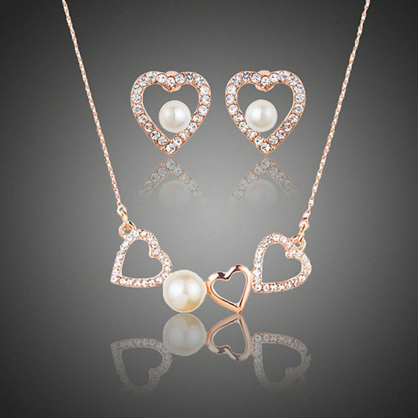 Khaista pearl heart stud earrings pendant necklace set
