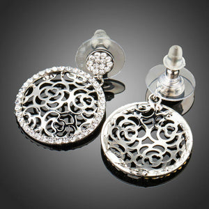 Hollow Flowers Crystal Drop Earrings -KPE0281 - KHAISTA Fashion Jewellery