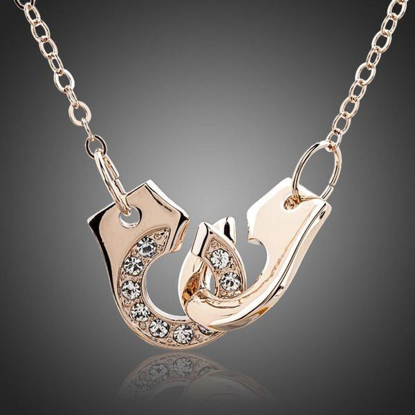 KHAISTA hook link chain crystal necklace on white background