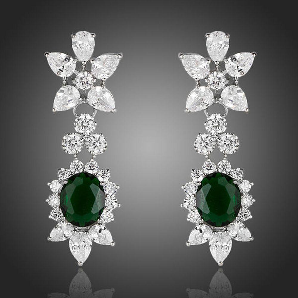 Hookers Green Cubic Zirconia Crystal Drop Earrings - KHAISTA Fashion Jewellery