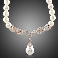KHAISTA imitation pearl love crystal necklace on white background