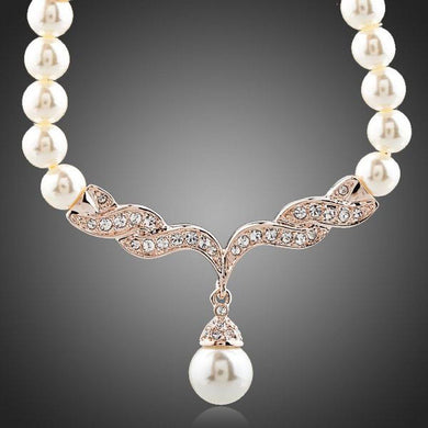 Imitation Pearl Love Crystal Necklace KPN0097 - KHAISTA Fashion Jewellery