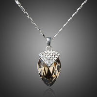 KHAISTA ink brown crystal pendant necklace on white background