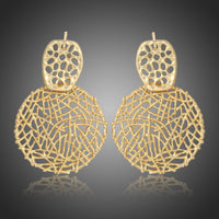 KHAISTA irregular round crystal drop earrings on white background