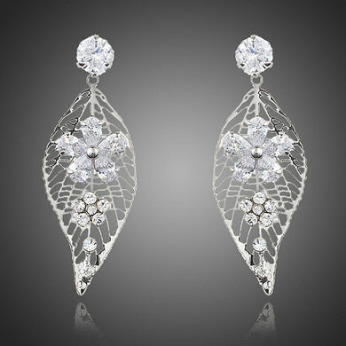 Leaf Design Flower Drop Earrings -KPE0201 - KHAISTA Fashion Jewellery