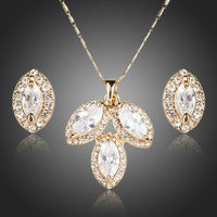 Khaista leaf triangle pendant necklace stud earrings set