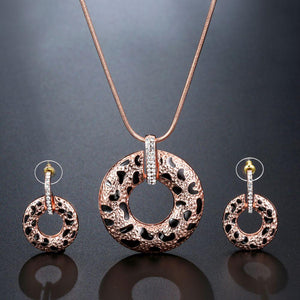 Leopard Round Pattern Necklace and Drop Earrings Jewelry Set - KHAISTA Fashion Jewellery