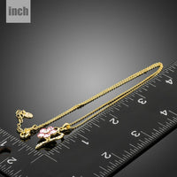 Pendant detail on KHAISTA light gold pink crystal flower necklace