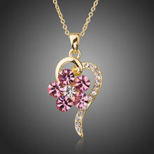 Load image into Gallery viewer, Light Gold Color Pink Crystal Flower Necklace KPN0199 - KHAISTA Fashion Jewellery
