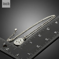 Pendant detail on KHAISTA light grey oval crystal necklace