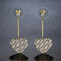 light pink zirconia heart drop earrings detail view by KHAISTA