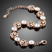 Close up detail of KHAISTA lightweight crystal flower bracelet