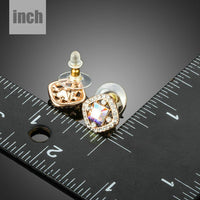 lightweight crystal square stud earrings detail view by KHAISTA