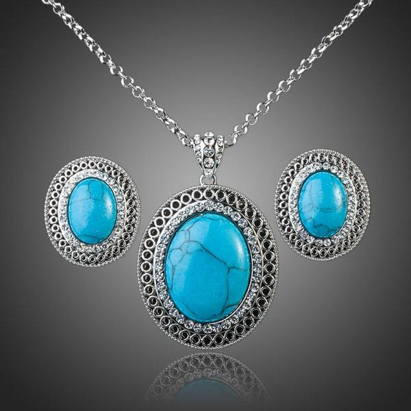 Khaista turquoise lime blue ellipse stud earrings pendant set