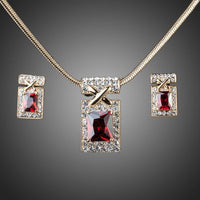Khaista dark red crystal necklace and earrings set on white background