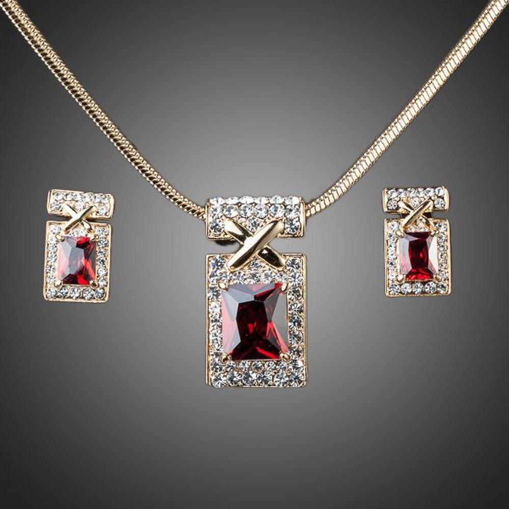 Limited Edition Dark Red Earrings and Necklace Jewelry Set - KHAISTA Fashion Jewellery