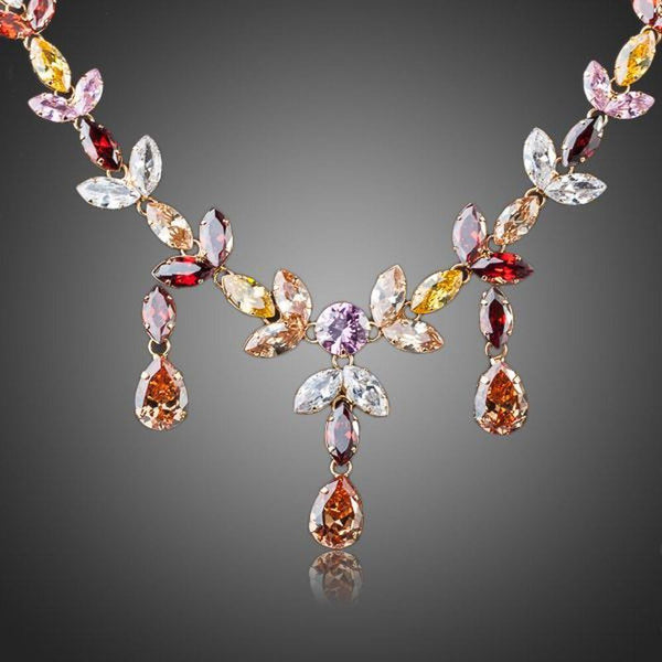 Khaista multicolour crystal waterdrop necklace earrings set
