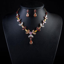 Load image into Gallery viewer, Limited Edition Multi color Crystal Water Drop Necklace + Earring Set - KHAISTA Fashion Jewellery
