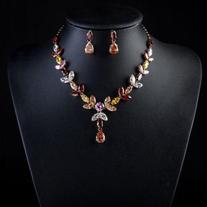 Limited Edition Multi color Crystal Water Drop Necklace + Earring Set - KHAISTA Fashion Jewellery