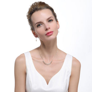 Lotus Necklace and Dangle Earrings Jewelry Set With High Level CZ Rhinestones - KHAISTA Fashion Jewellery