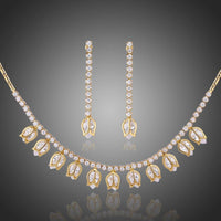 Khaista lotus CZ rhinestone necklace dangle earrings set