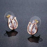 lotus crystal stud earrings detail view by KHAISTA