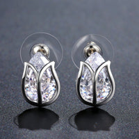 lotus crystal stud earrings detail view by KHAISTA